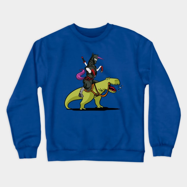 Ninja Unicorn Riding T-Rex Dinosaur Crewneck Sweatshirt by underheaven